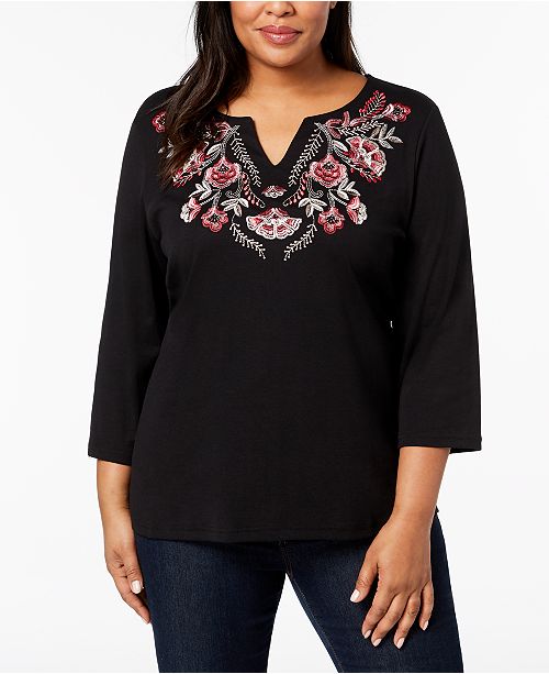 Karen Scott Plus Size Embroidered Top, Created for Macy's & Reviews ...