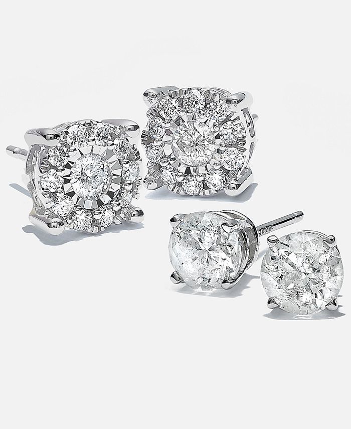 Macy's Diamond Halo Stud Earrings (1 ct. t.w.) in 14k Gold, White Gold