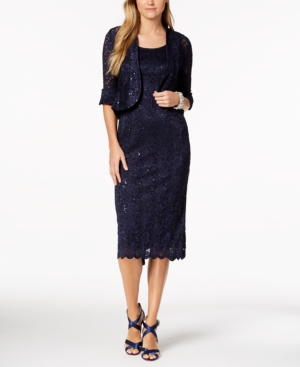 R & M Richards Sequined Lace Midi Dress and Jacket