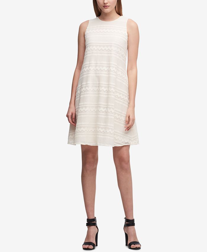 DKNY Women's Chiffon Trim Shift Dress White Size 8