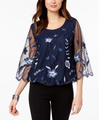 Alfani - Petite Embroidered Bubble Top