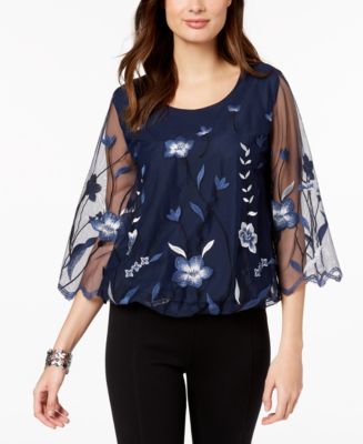 Alfani Embroidered Illusion Bubble Top, Created for Macy's - Macy's