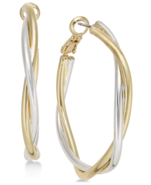 image of Charter Club Two-Tone Twisted Medium Hoop Earrings, Created for Macy-s
