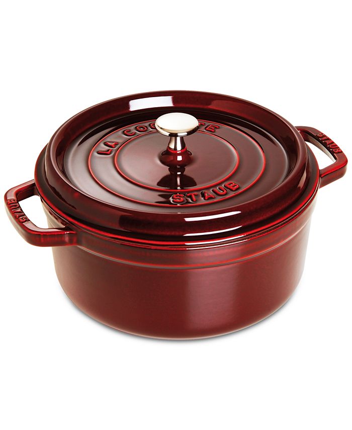 Enameled Cast Iron 5 Quart Round Braising Pan W/ Lid in Ruby