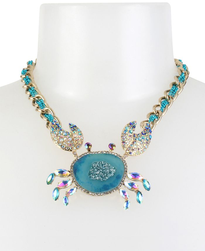 Betsey Johnson Two Tone Multi Stone Crab Pendant Necklace 16 3 extender Macy s