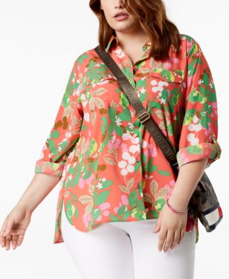 Tommy Hilfiger Plus Size Printed Utility Jacket Blue Size 0X