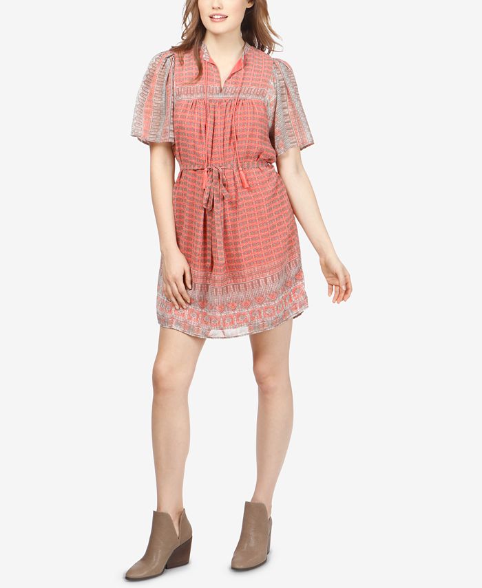 Lucky Brand Women's Jenna Dress - Short Sleeve Patterned V-Neck Dress With Tie Waist 4 thumbnail image