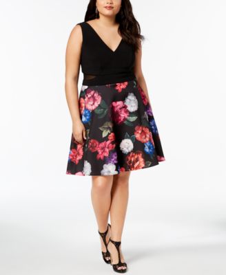 XSCAPE Plus Size Floral-Print Fit & Flare Dress