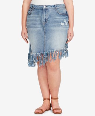 WILLIAM RAST - Plus Size Chelsea Distressed Fringed Denim Skirt