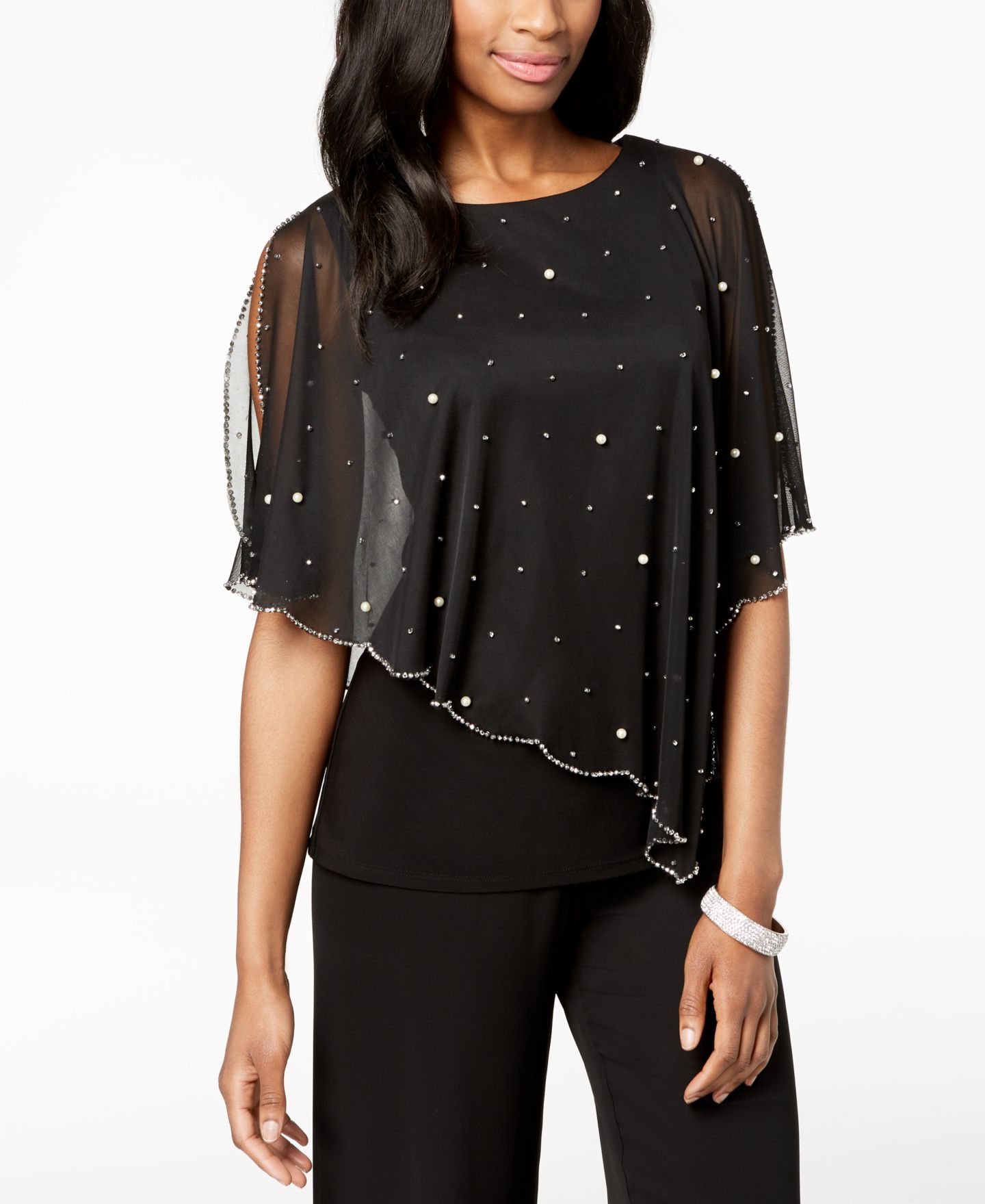 Женский топ MSK Embellished Asymmetrical Overlay Top, цвет: Чёрный — фото 1