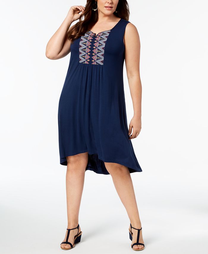 Style & Co Plus Size Embroidered Swing Dress, Created for Macy's - Macy's