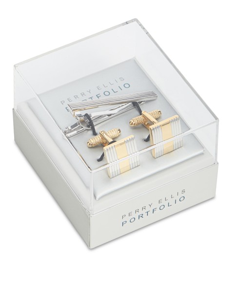 Мужские аксессуары Perry Ellis Portfolio Perry Ellis Men's Classic Cuff Links & Tie Bar Set