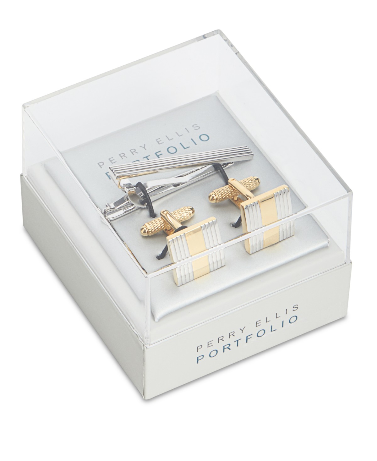 Мужские аксессуары Perry Ellis Portfolio Perry Ellis Men's Classic Cuff Links & Tie Bar Set — фото 1