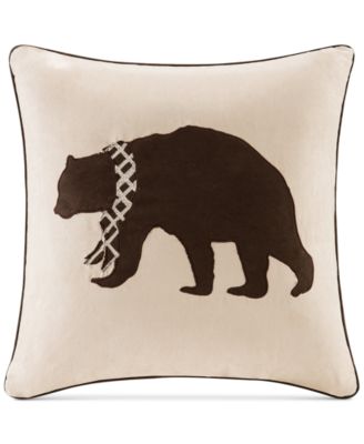 Madison Park - Faux-Suede Bear Appliqu&eacute; 20" Square Decorative Pillow