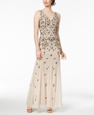 Adrianna Papell Women's V Neck Beaded Bodice Gown Pink Size 14