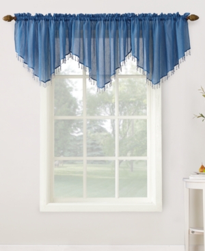No. 918 Crushed Sheer Voile 51" X 24" Beaded Ascot Valance In Blue