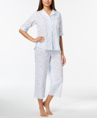Miss Elaine - x Rose-Print Cropped Pajama Set