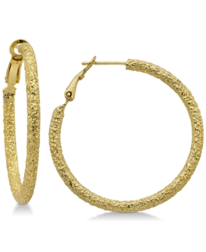 image of Essentials Medium Textured Medium Hoop Earrings in Gold-Plate