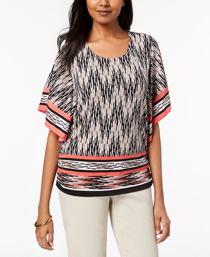 JM Collection Petite Printed Butterfly-Sleeve Top, Created for Macy's ...