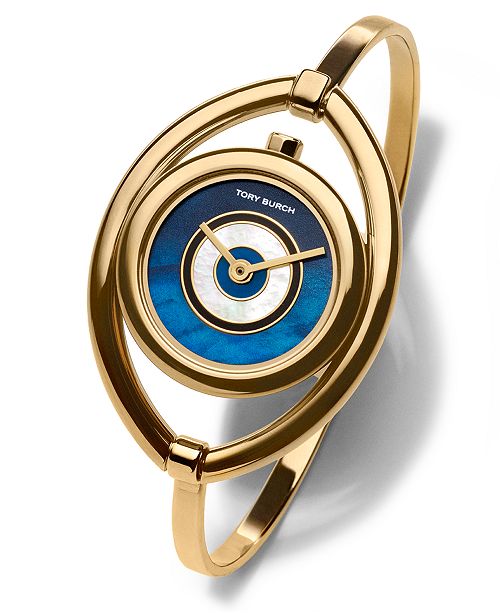 tory burch women s evil eye gold tone stainless steel bangle bracelet watch 25mm navy gold