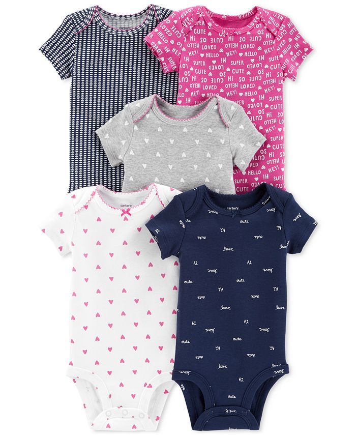 Carter's Baby Girls 5-Pack Printed Cotton Bodysuits - Macy's