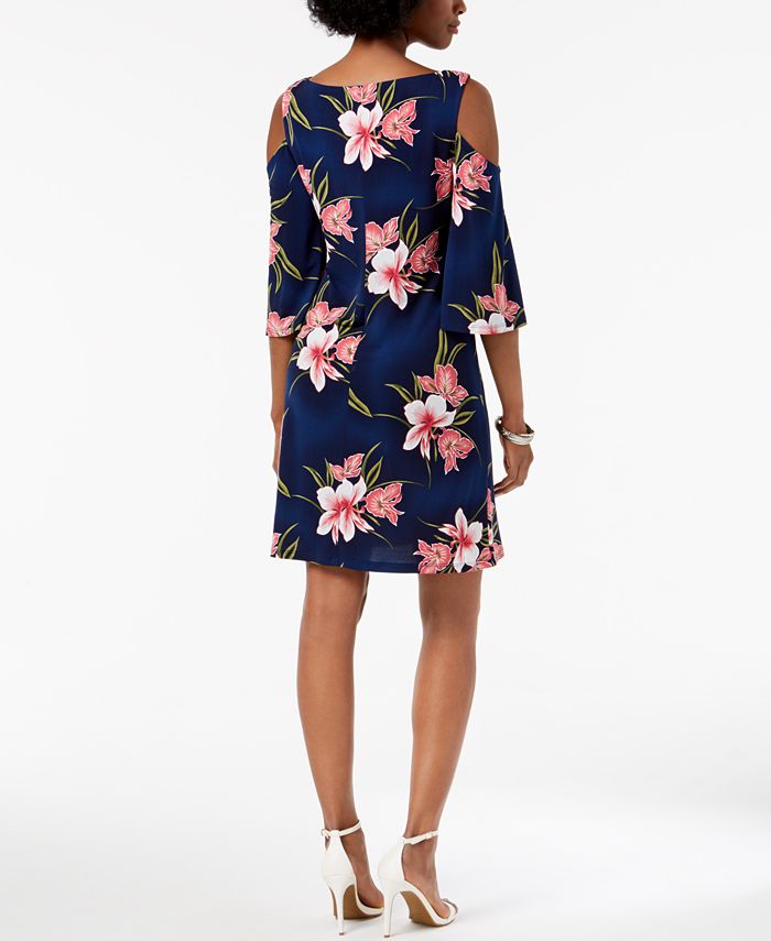 Connected Floral-Print Cold-Shoulder Shift Dress - Macy's