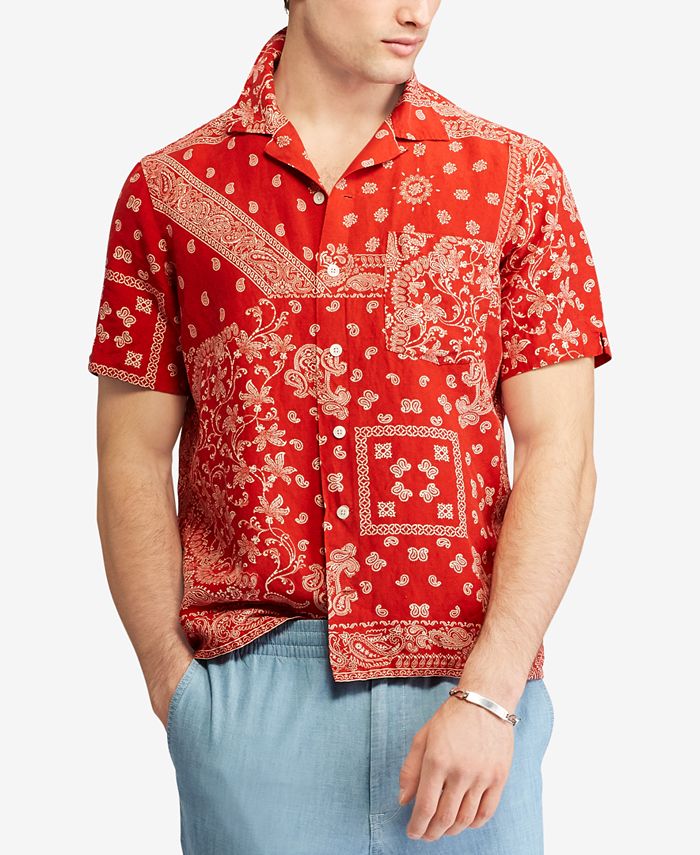  Red Bandana Pattern Printed Men's Polo Short Sleeve T-Shirt  Classic Standard-Fit Shirt : Sports & Outdoors