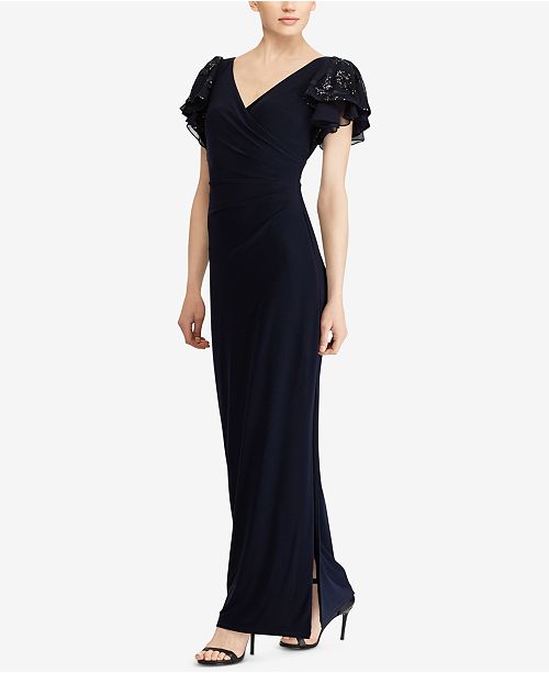 flutter sleeve evening gown