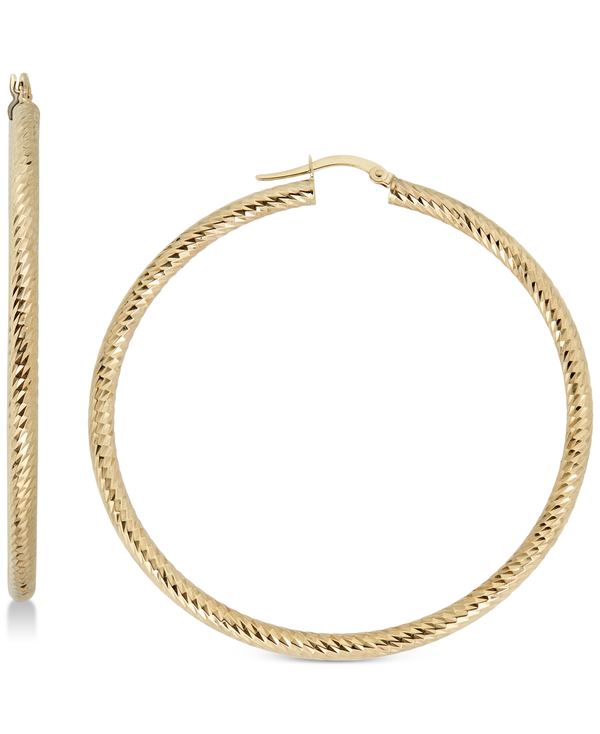 Textured Hoop Earrings in 14k Gold, 50mm, Made in Italy - Yellow Gold