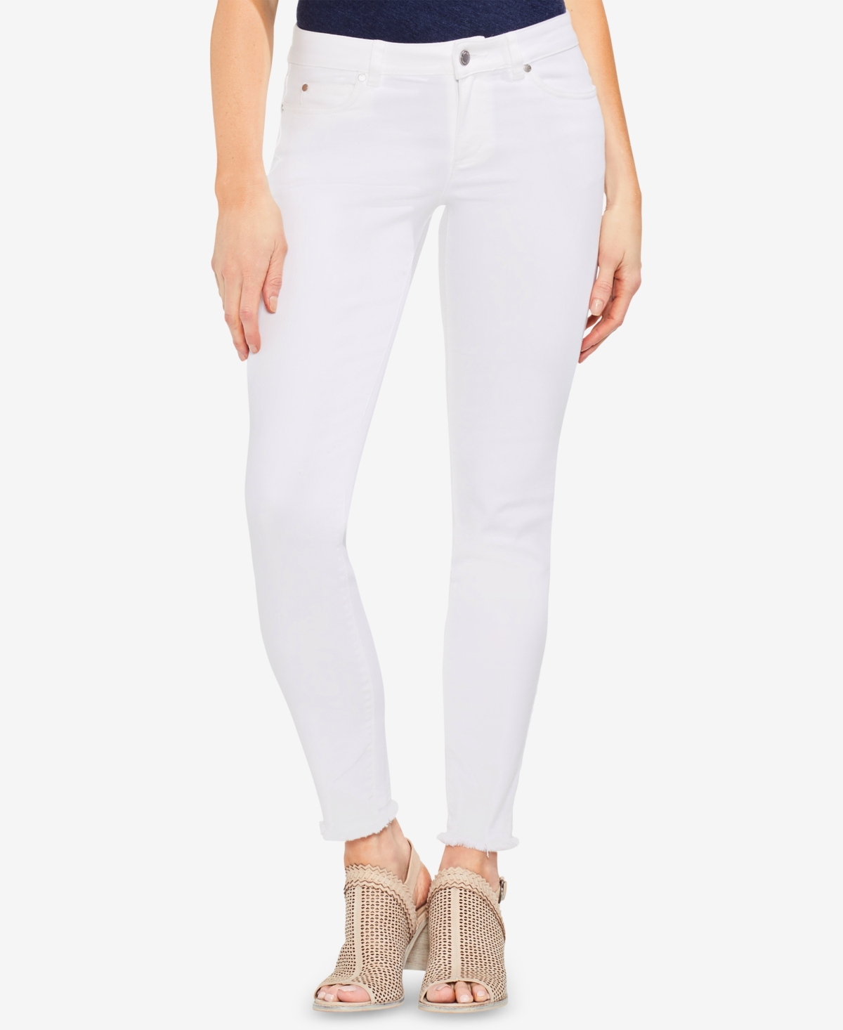 Frayed-Hem Skinny Jeans - Ultra White