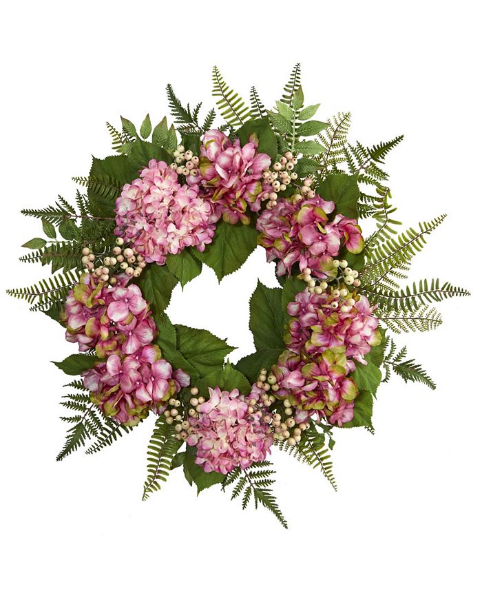 Nearly Natural - 24" Pink Hydrangea & Berry Artificial Wreath