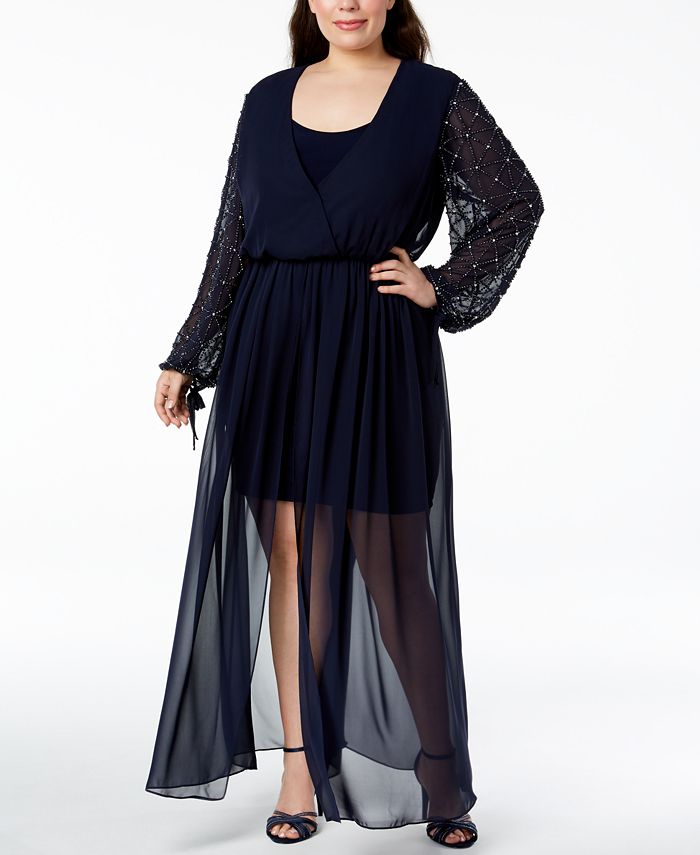 Betsy & Adam Plus Size Beaded WalkThrough Dress Macy's