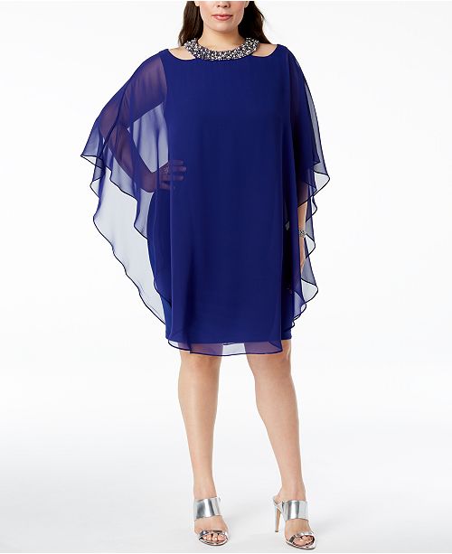 Xscape Plus Size Embellished Cape Overlay Dress And Reviews Dresses Women Macys 6718