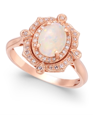 image of Aurora by Effy Opal (5/8 ct. t.w.) and Diamond (1/6 ct. t.w.) Oval Ring in 14k Rose Gold