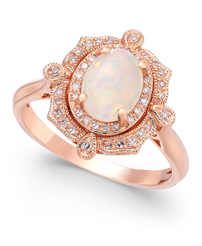 EFFY Collection - Opal (5/8 ct. t.w.) and Diamond (1/6 ct. t.w.) Oval Ring in 14k Rose Gold