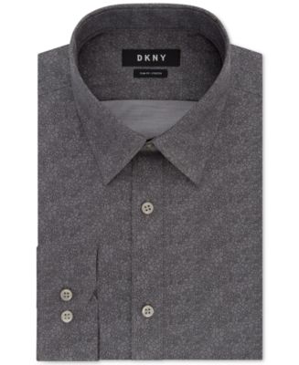 DKNY Men's Slim-Fit Performance Stretch Gray Print Dress Shirt - Macy's