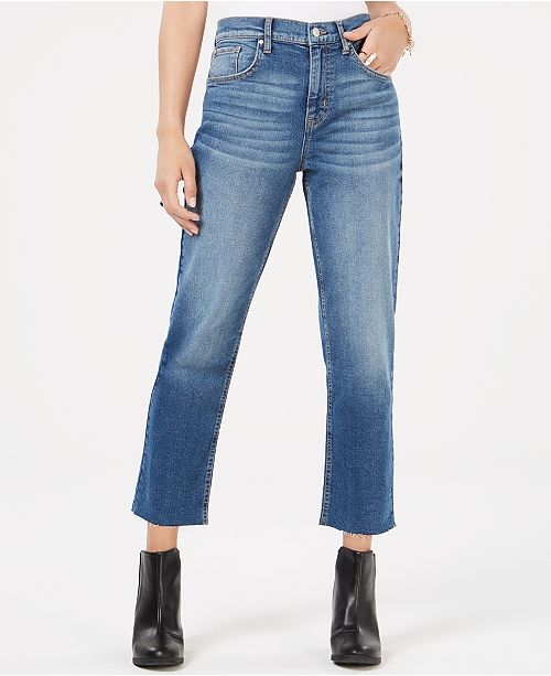 Black Daisy Juniors' Bella Cropped Raw-Edged Jeans & Reviews - Jeans ...