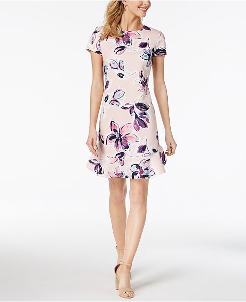 Ivanka Trump Floral Printed Flounce Hem Dress Reviews Dresses