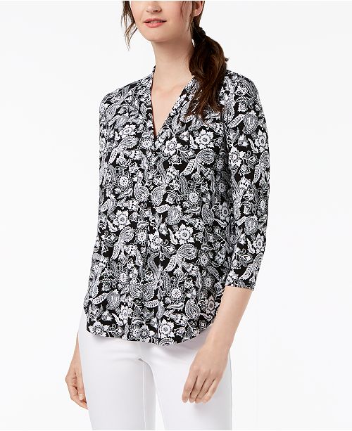 Charter Club Printed V-Neck Top, Created for Macy&#39;s - Tops - Women - Macy&#39;s