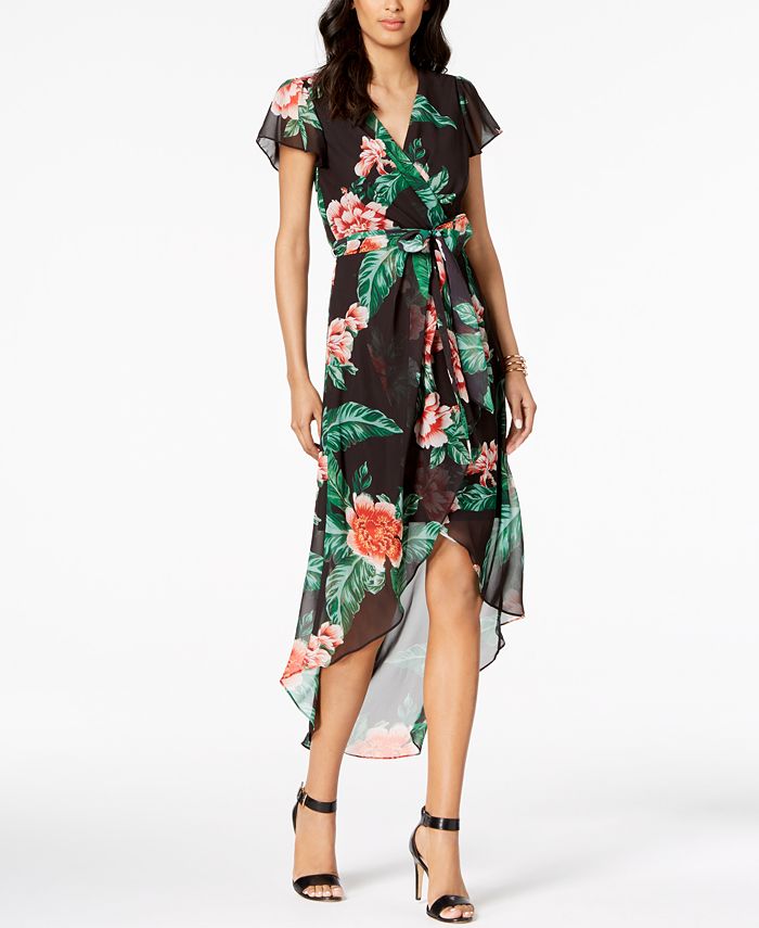 julia jordan Floral Print High-Low Wrap Midi Dress - Macy's