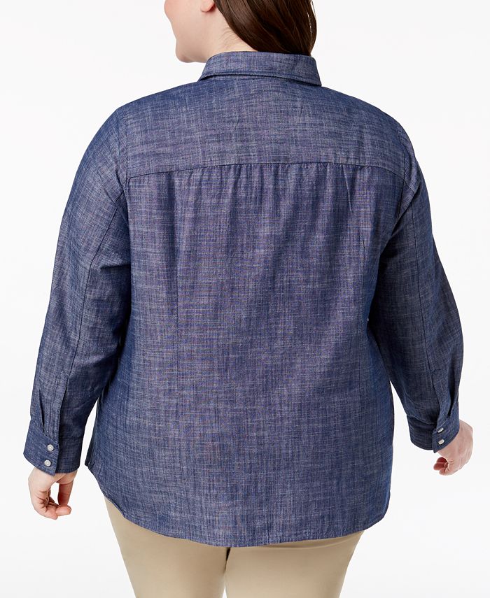 Tommy Hilfiger - Plus Size Cotton Chambray Roll-Sleeve Shirt