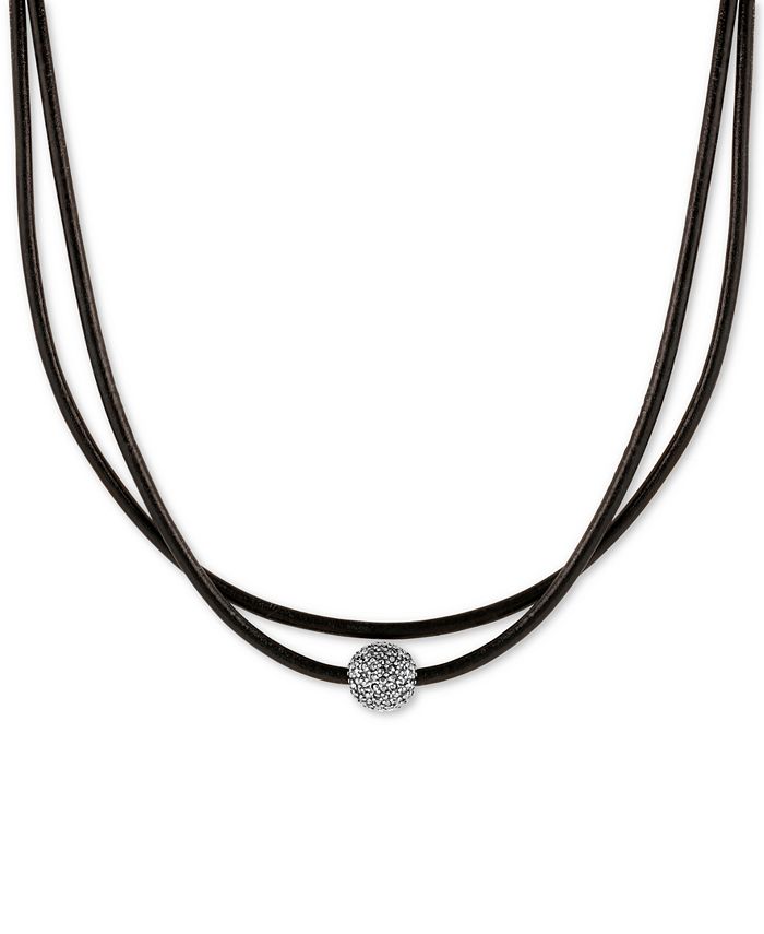Lucky Brand SilverTone Black Leather Crystal Choker Necklace Macy's