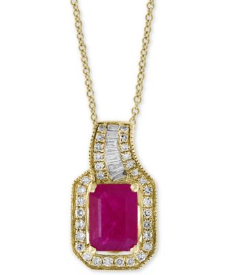 EFFY Collection - Ruby (1 ct. t.w.) & Diamond (1/5 ct. t.w.) 18" Pendant Necklace in 14k Gold