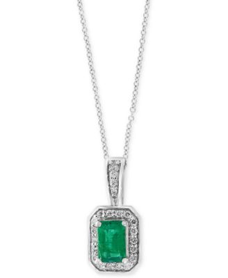 EFFY Collection - Emerald (1/2 ct. t.w.) & Diamond (1/8 ct. t.w.) 18" Pendant Necklace in 14k White Gold