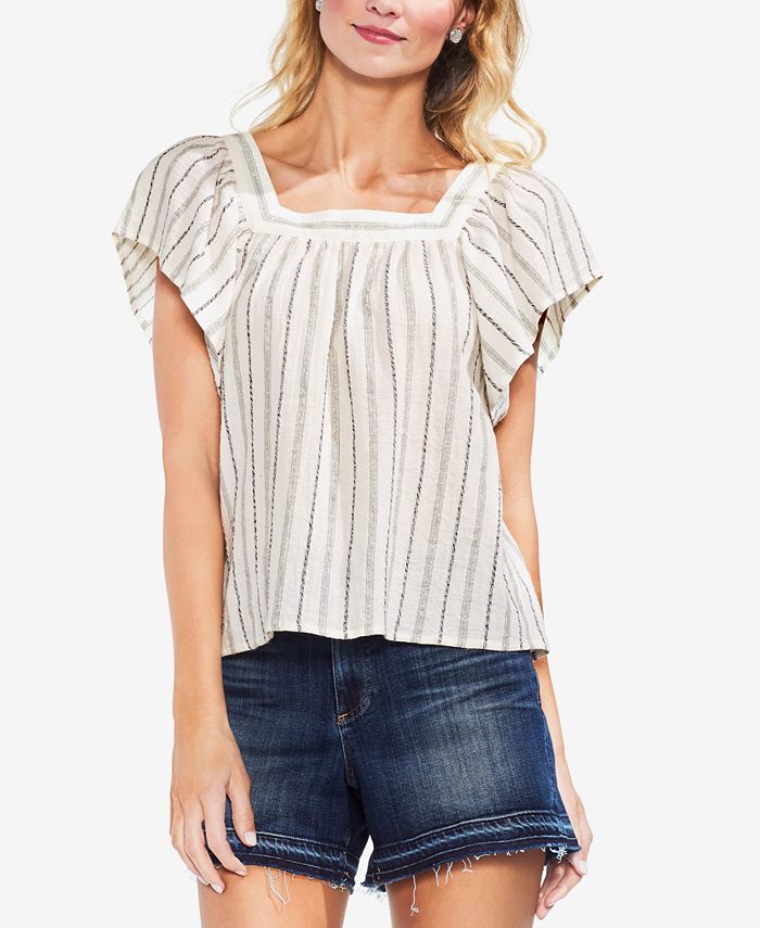 metallic peasant sleeve wrap top