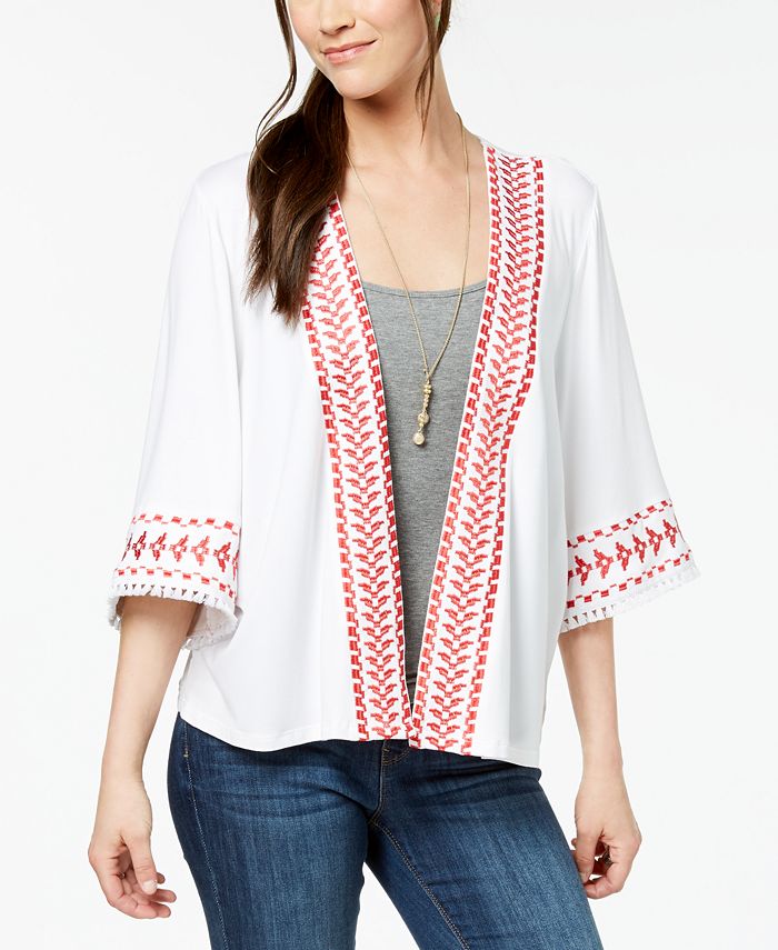 Style & Co Petite Embroidered Fringed Kimono Jacket, Created for Macy's ...
