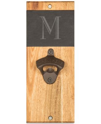 Cathy's Concepts - Personalized Slate & Acacia Wall Mount Bottle Opener with Magnetic Cap Catcher