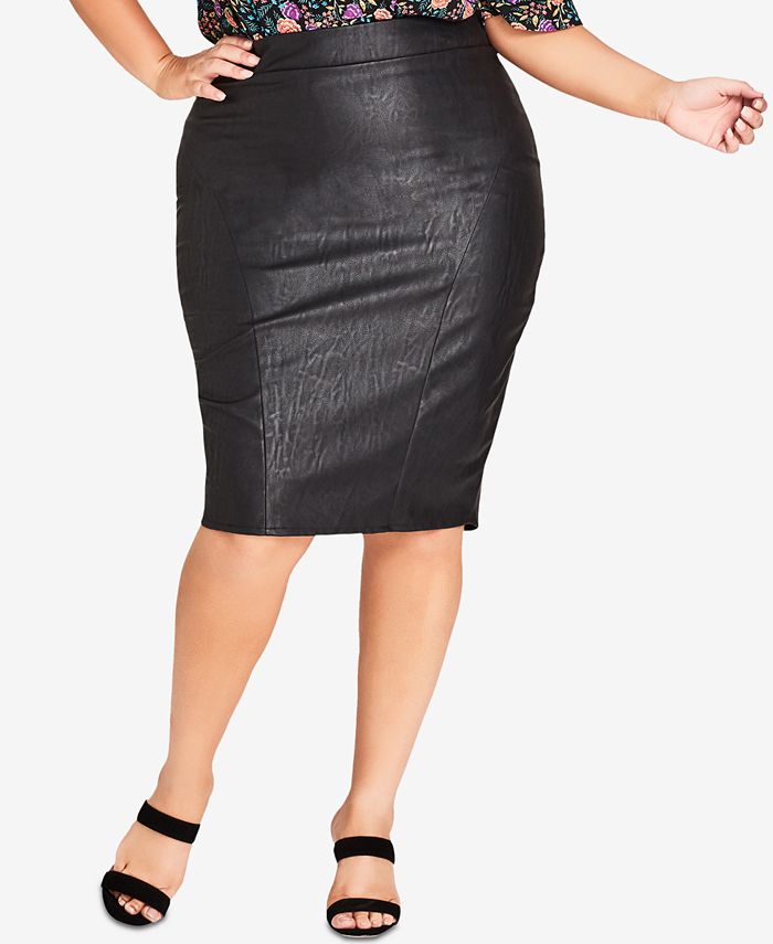 City Chic Trendy Plus Size Faux-Leather Pencil Skirt - Macy's