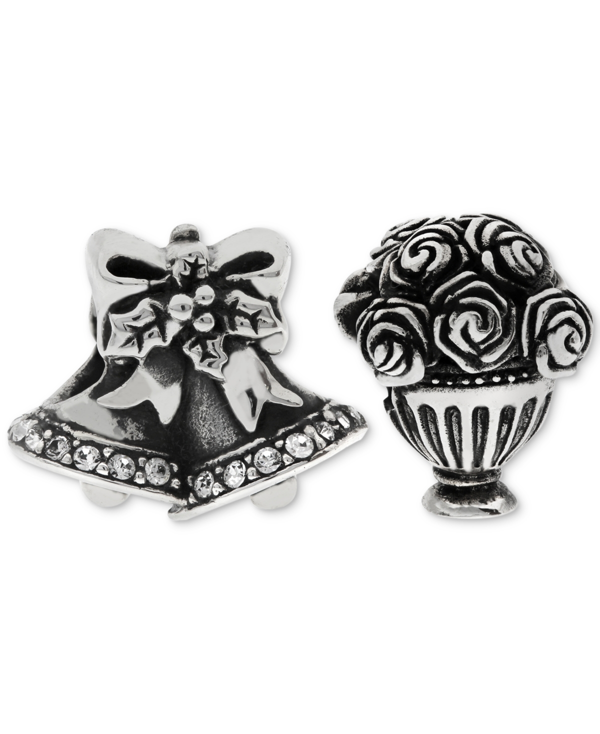 2-Pc. Set Wedding Bells & Bouquet Bead Charms in Sterling Silver - Silver