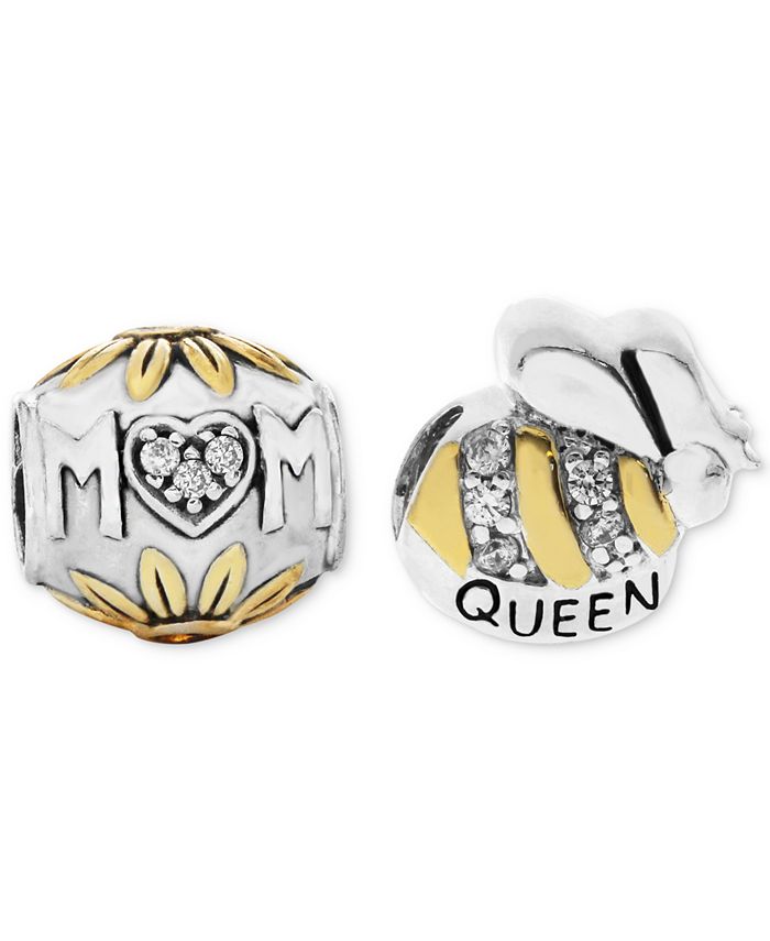 Rhona Sutton - Two-Tone 2-Pc. Set Cubic Zirconia Floral Mom & Queen Bee Bead Charms